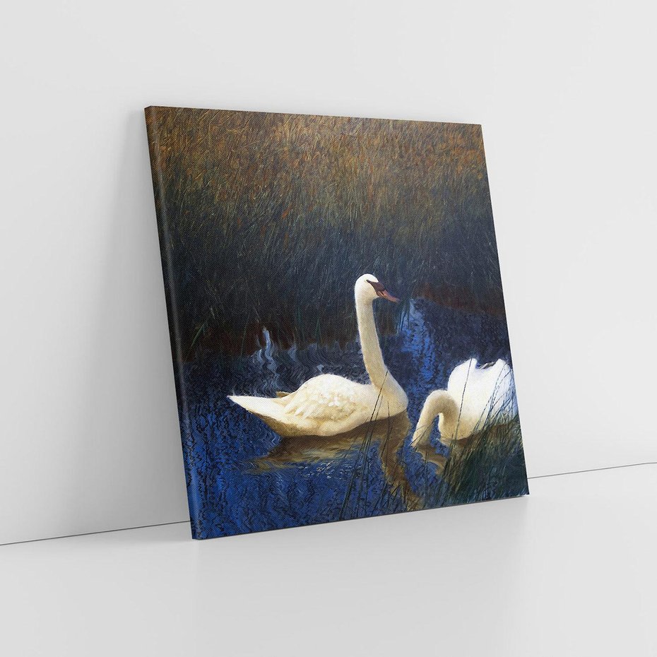 Obraz na płótnie 40x40 - "Łabędzie w trzcinach" (1907) Bruno Liljefors - Reprodukcja - reprodukcja, obraz na płótnie