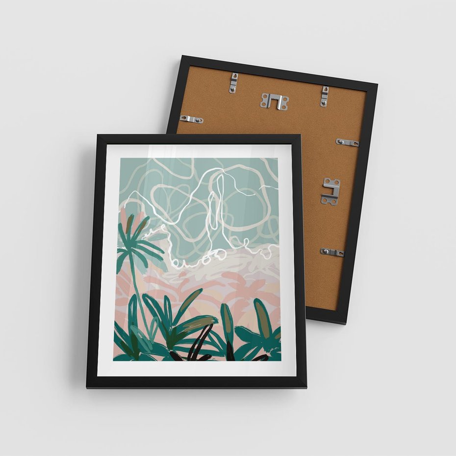 Plakat w ramie 40x50 - Rajski Stan - pastelowy krajobraz, nowoczesny plakat - rama czarna
