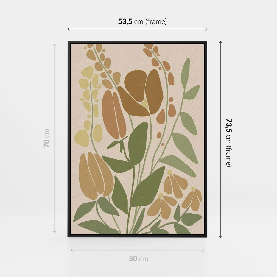Obraz w ramie 50x70 - Beżowo i Roślinnie - nowoczesny plakat, roślinność - rama czarna