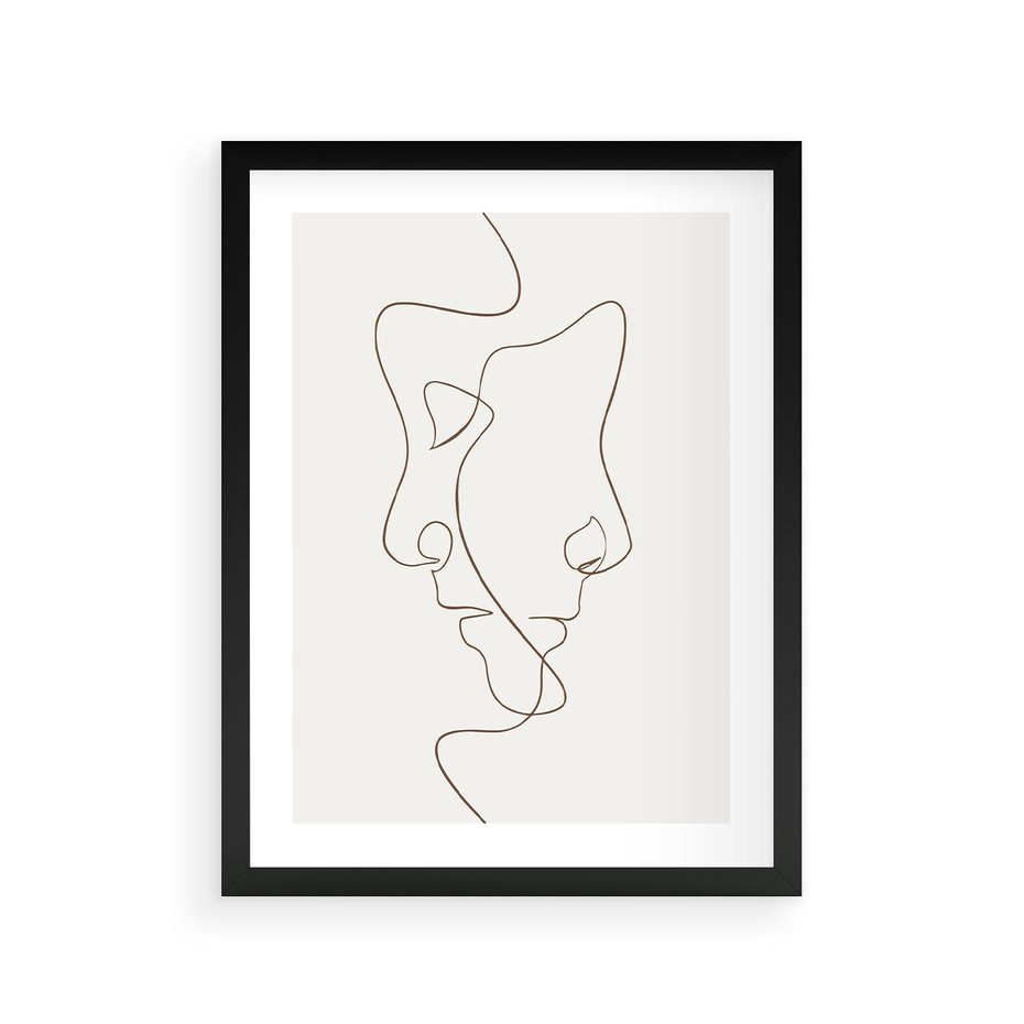 Plakat w ramie 30x40 - Jedna Linia, Dwie Twarze - minimalistyczny plakat, dwie twarze - rama czarna