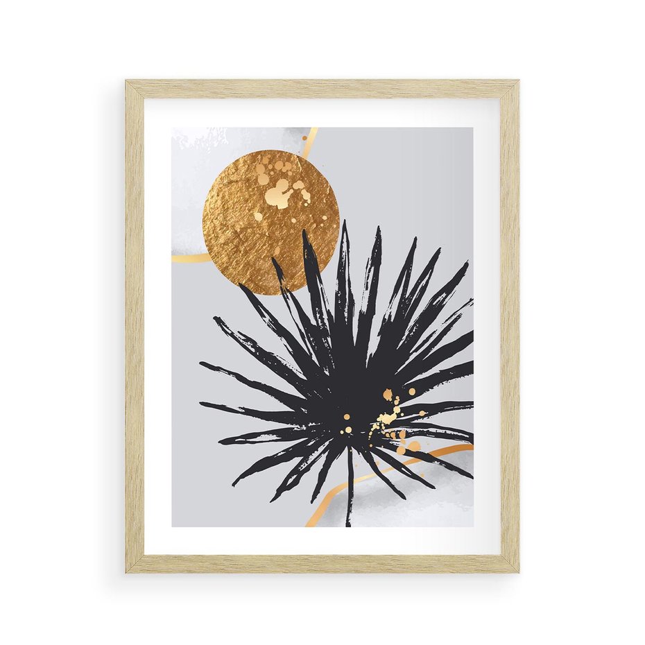 Plakat w ramie 40x50 - Sztuka Palmy - palma, czarna grafika - rama drewno