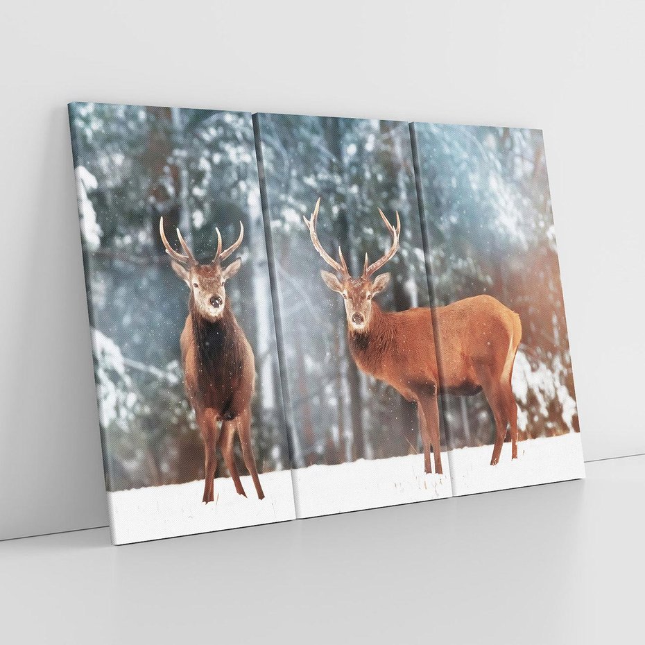 Obraz na płótnie 120x80 - Mroźne Spotkanie w Leśnej Krainie - dwa jelenie, zima