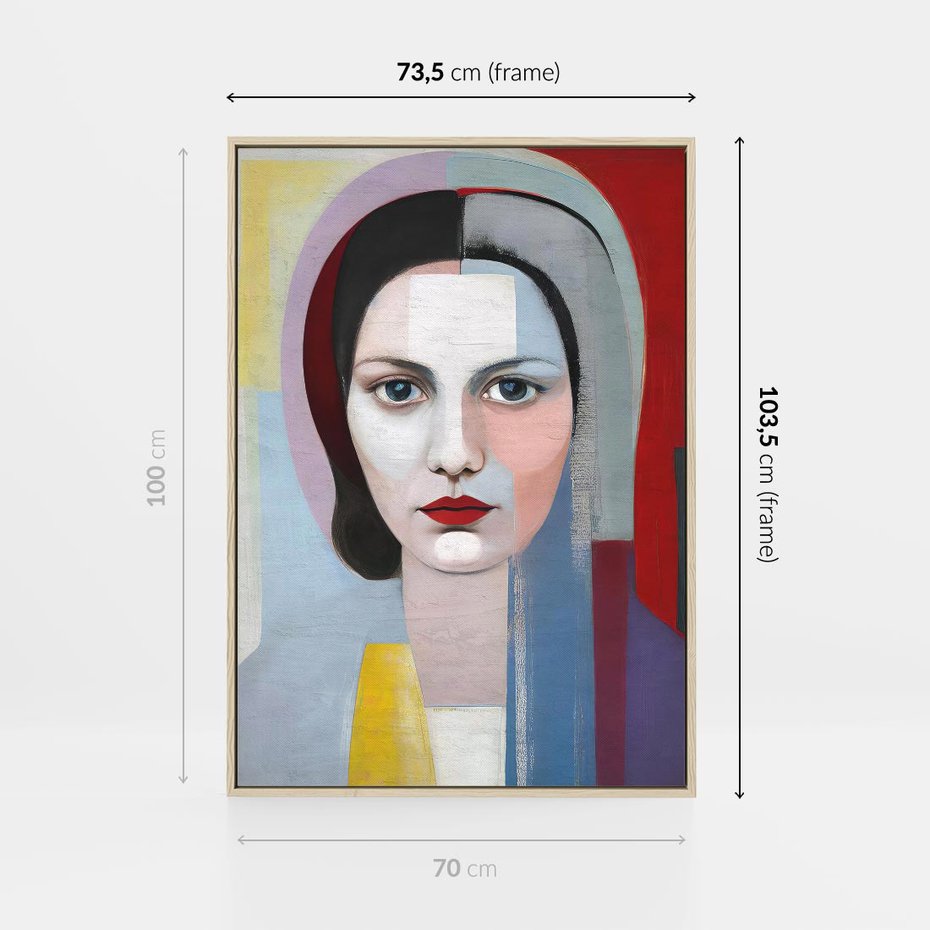 Obraz w ramie 70x100 - Kolorowe Granice Form - abstrakcyjny obraz olejny, portret twarzy kobiety - rama drewno