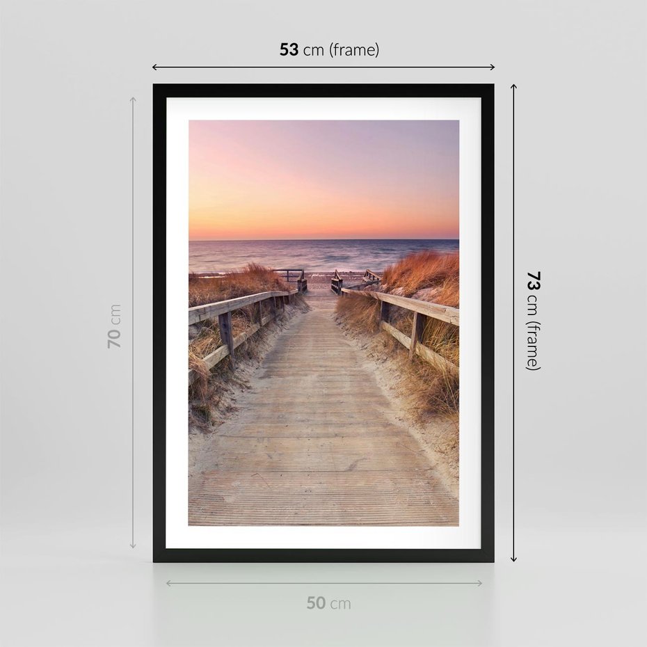 Plakat w ramie 50x70 - Spacer Wśród Przyboju - dróżka, morze - rama czarna