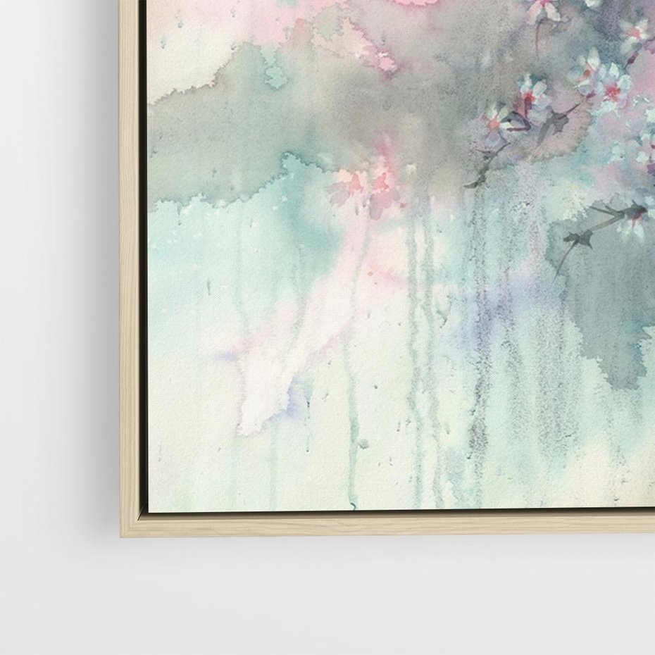 Obraz w ramie 70x50 - Efemeryczne Kwitnienie Drzew - akwarela, rozmyte pastelowe tłó - rama drewno