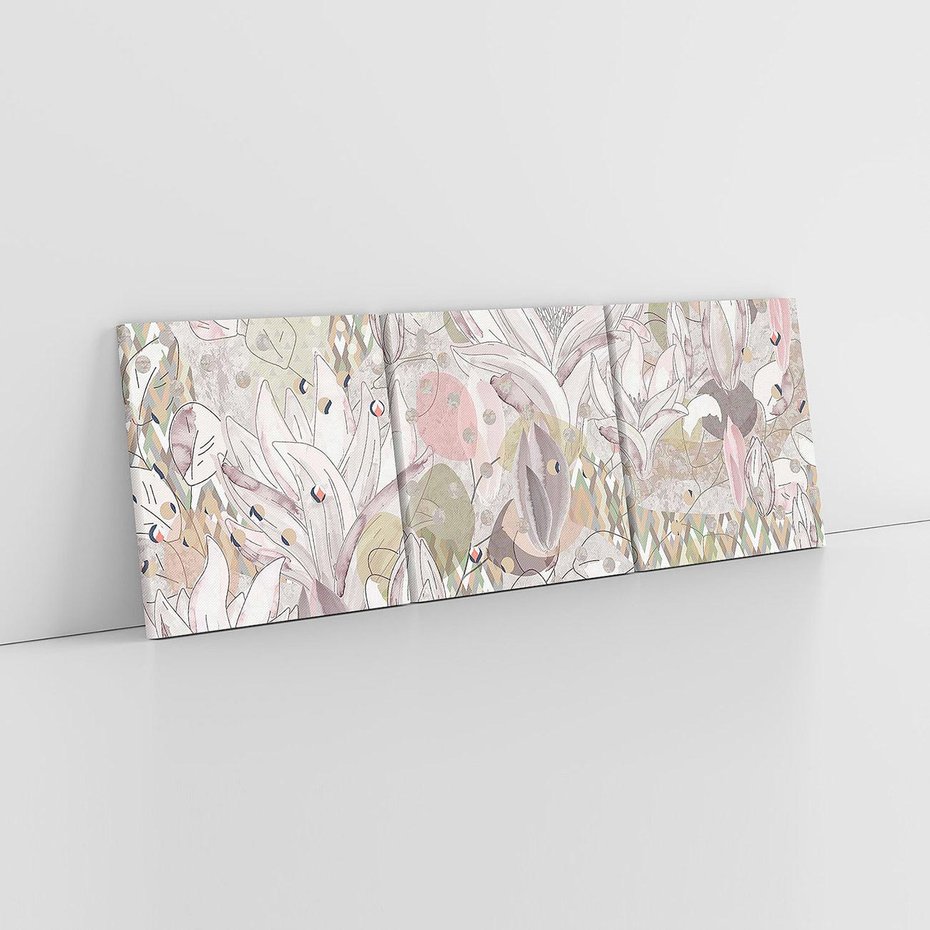 Obraz na płótnie 150x50 - Pejzaże zatajonej duszy - połączenie tekstur, roślinne motywy