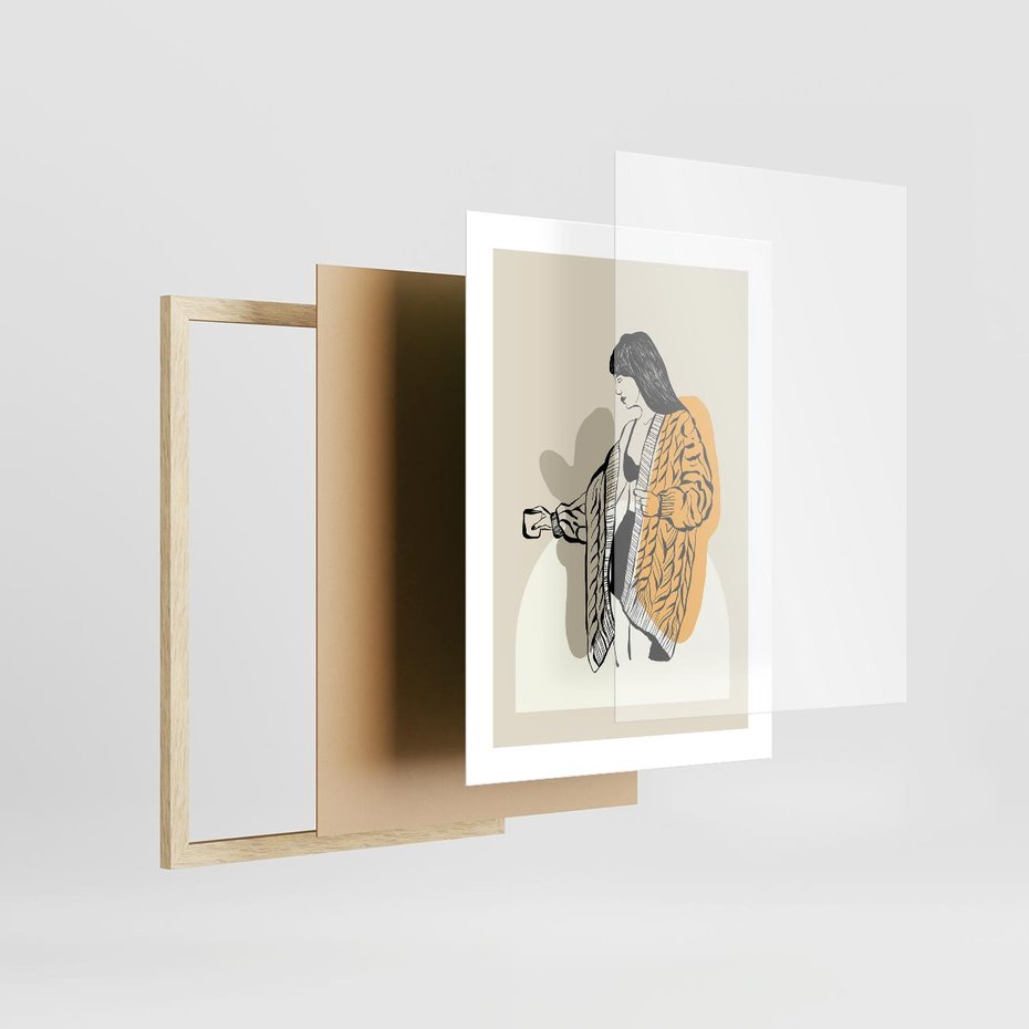 Plakat w ramie 30x40 - Żółte Akcenty w Grafice - grafika, minimalizm - rama drewno