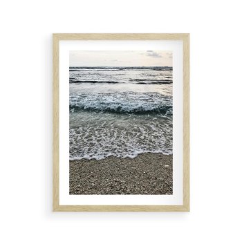 Plakat w ramie 50x70 - Spokojna Plaża - plaża, żwirek - rama drewno