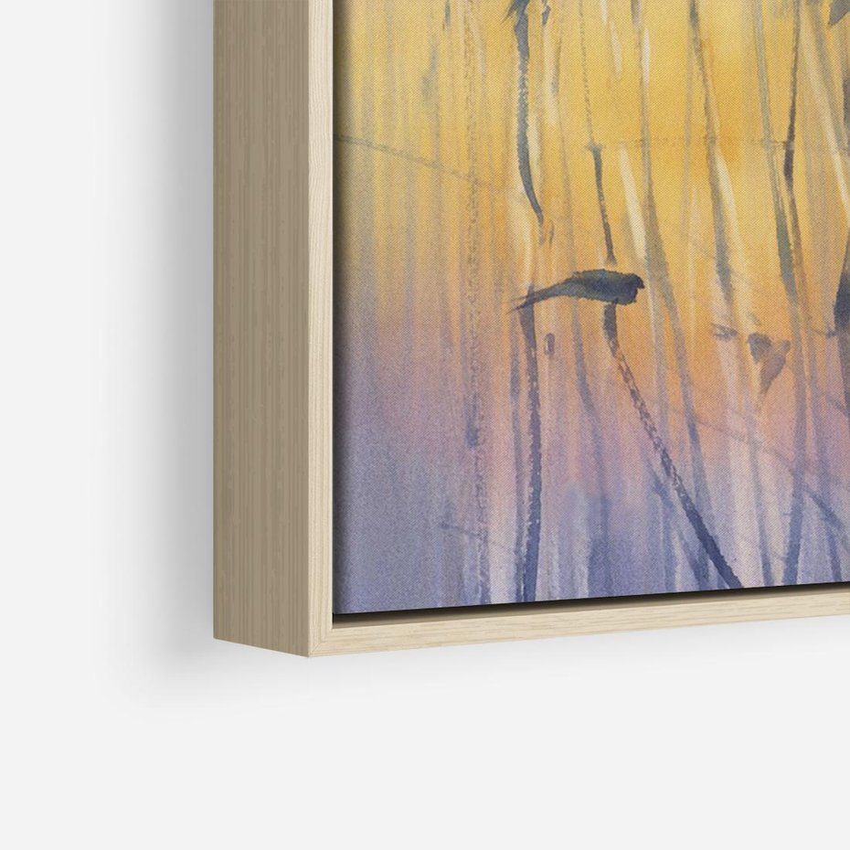 Obraz w ramie 70x50 - Mistyka Poranka nad Szuwaram - wschód słońca w szuwarach, trawy - rama drewno