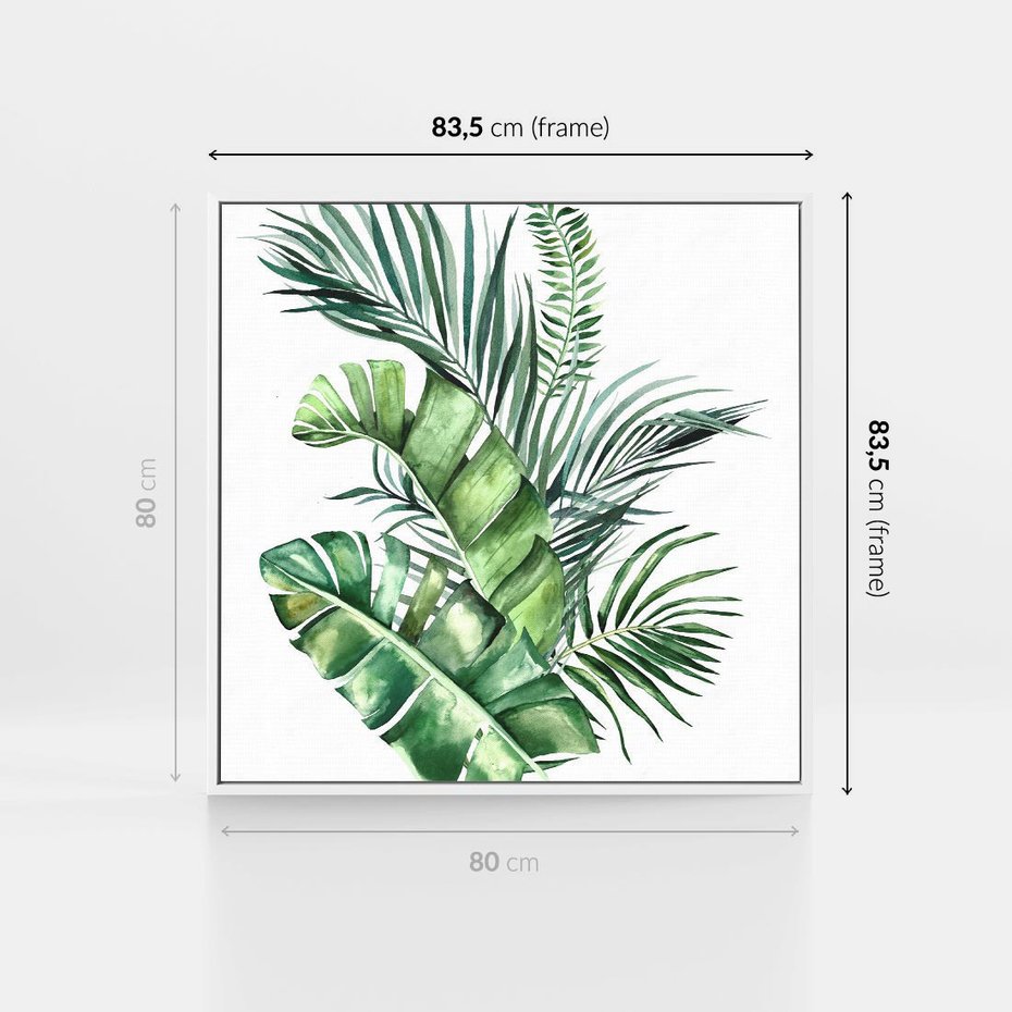 Obraz w ramie 80x80 - Piękno Złotej Rośliny - złote, liście - rama biała