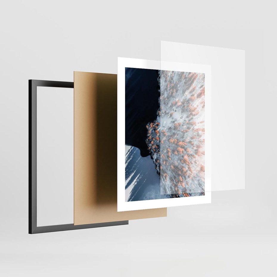 Plakat w ramie 40x50 - Lot Ptaka - zima, zimowy krajobraz - rama czarna