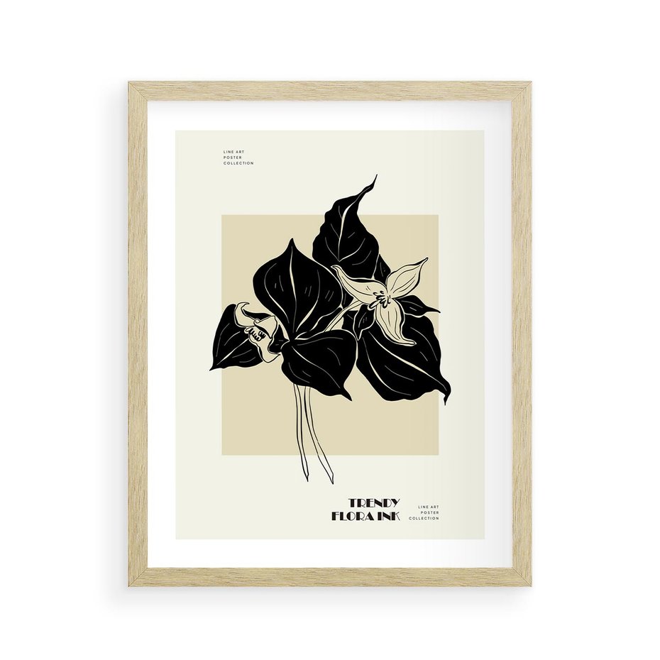 Plakat w ramie 40x50 - Ekspresja w szkicowanych kształtach - kwiaty, typografia - rama drewno