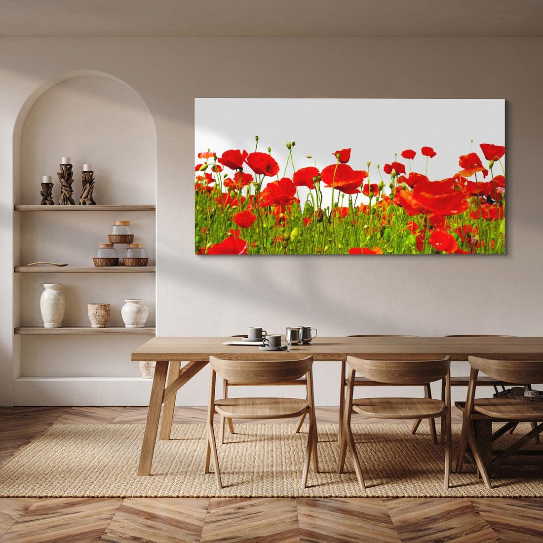 Obraz na płótnie 140x70 - Bujne maki na malowniczej łące - mak, maki