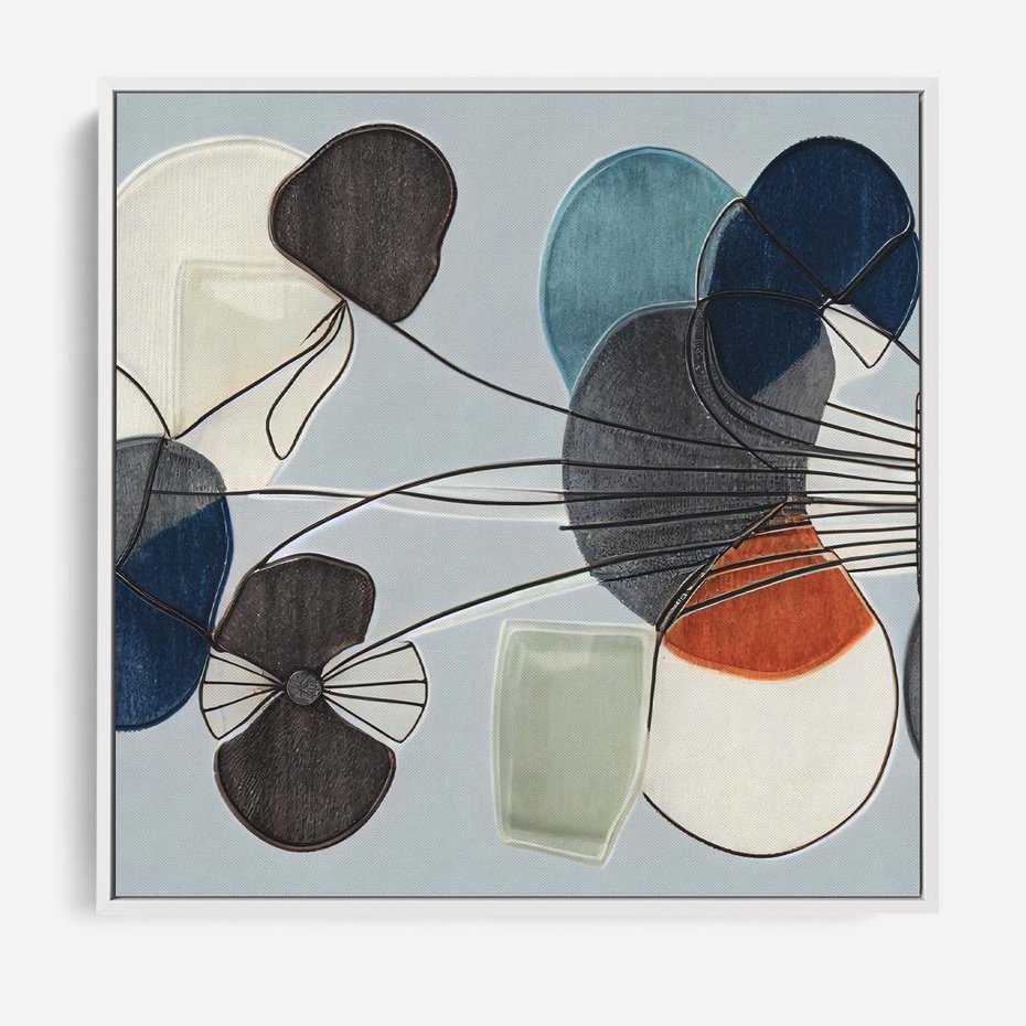 Obraz w ramie 80x80 - Plamy w Niebieskim - sztuka abstrakcyjna, linie - rama biała