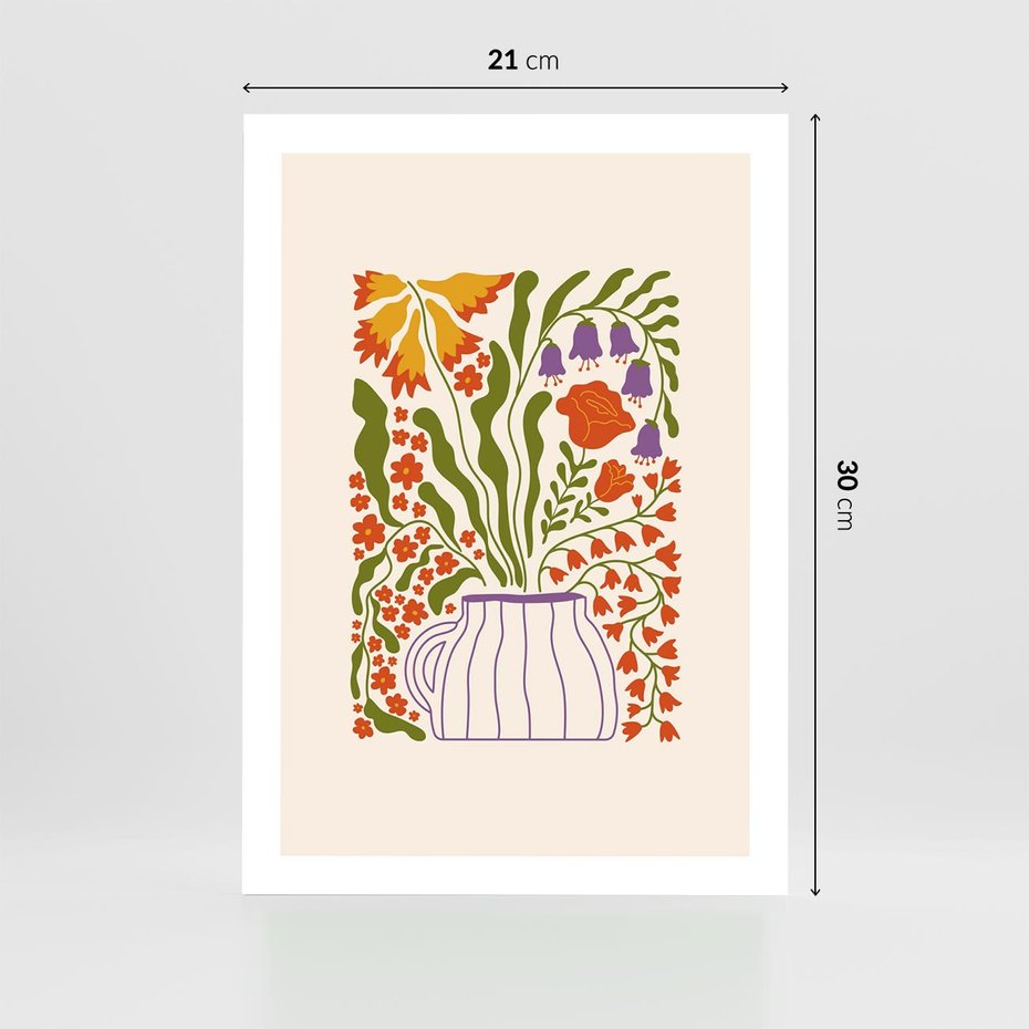 Plakat bez ramy 21x30 - Świeżość Kwiatów - kwiaty w wazonie, minimalistyczna kompozycja