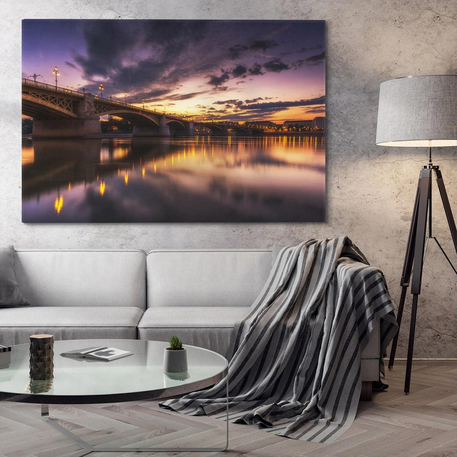 Obraz na płótnie 100x70 - Most nocą - Miasto nad rzeką - most, noc