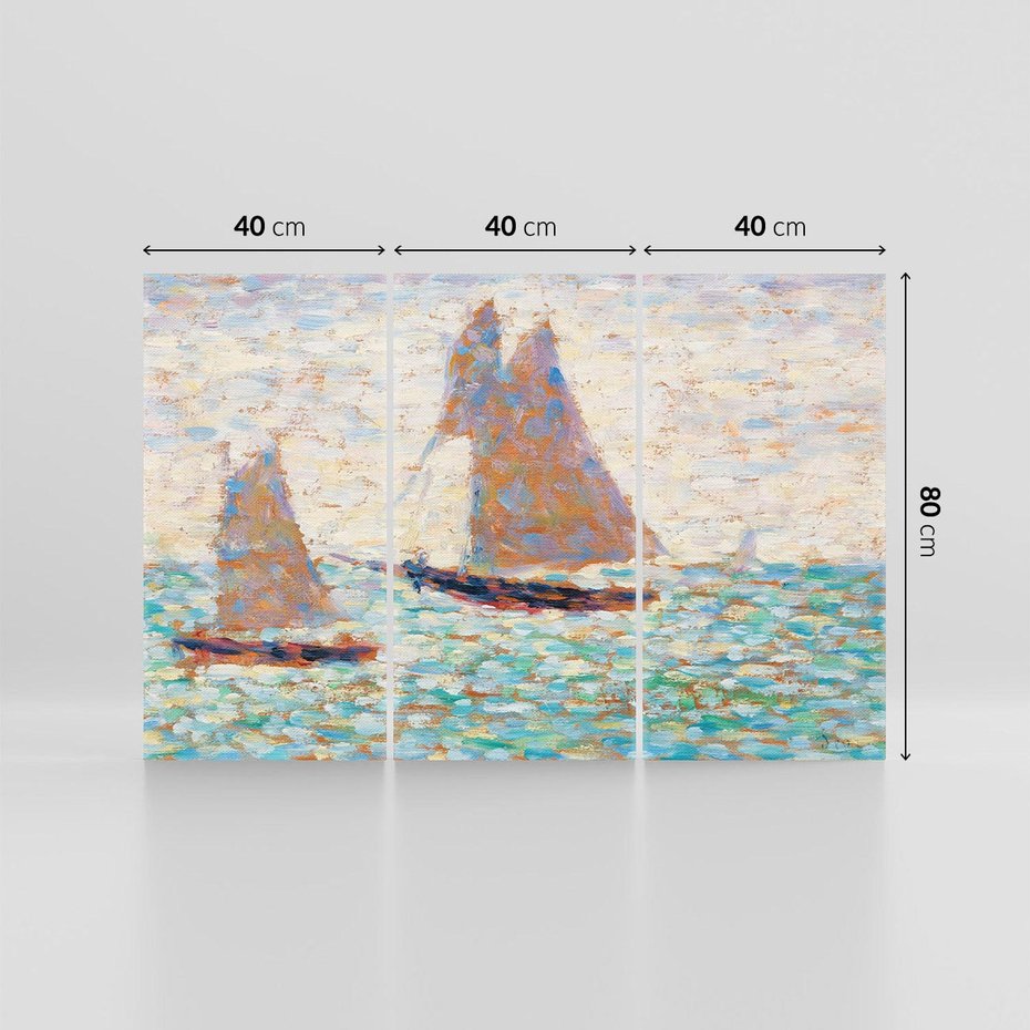 Obraz na płótnie 120x80 - "Dwie Żaglówki w Grandcamp" (1885) Georges Seurat - Reprodukcja - reprodukcja, obraz na płótnie