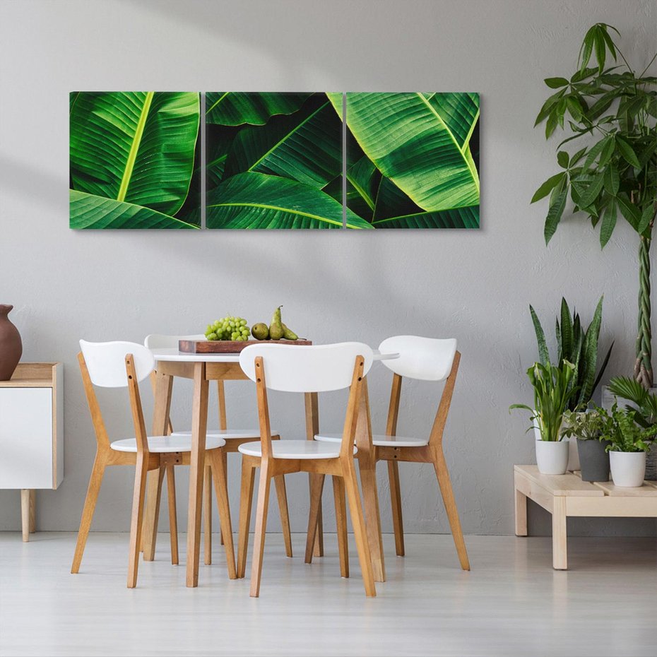 Obraz na płótnie 120x40 - Zaklęta roślinna ekspresja - liście bananowca, gęsto ułożone