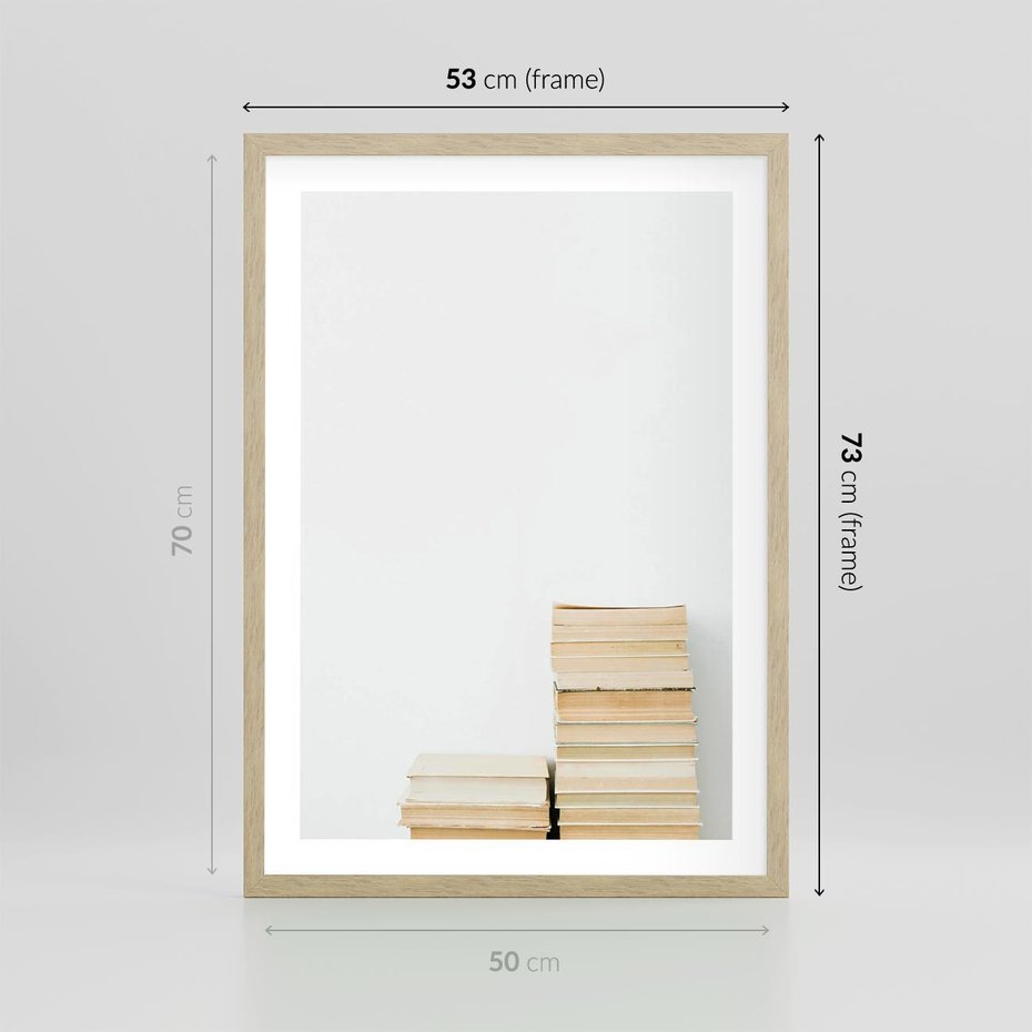 Plakat w ramie 50x70 - Stos Zakurzonych Opowieści - stos książek, ksiązki na stosie - rama drewno