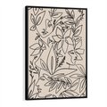 Obraz w ramie 70x100 - Kobiecy Portret Duszy - beżowe tło, czarny szkic nowoczesnych kwiatów - rama czarna