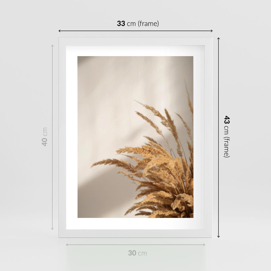 Plakat w ramie 30x40 - Swobodne trawy boho - boho, suche - rama biała