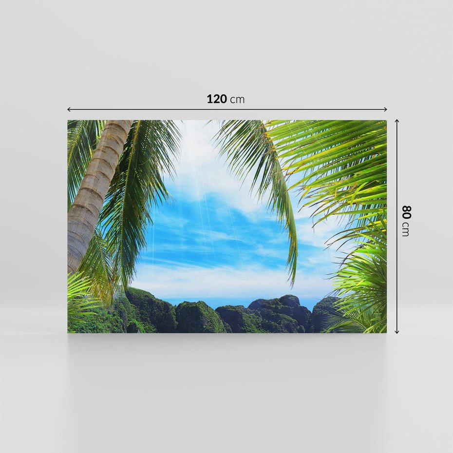 Obraz na płótnie 120x80 - Palmy tańczące na tropikalnej plaży - palmy, plaża