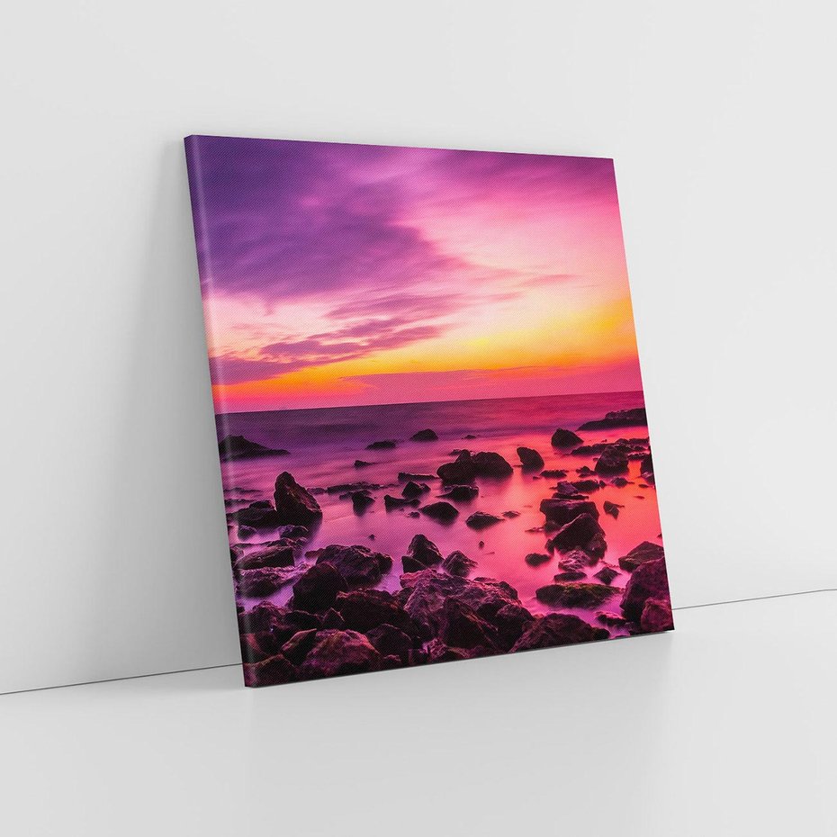 Obraz na płótnie 60x60 - Skały i plaża nad morzem - morze, plaża