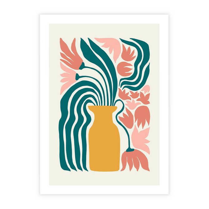 Plakat bez ramy 21x30 - Kolorowe Pasmo - abstrakcyjne kwiaty w wazonie, pdastelowe kolory