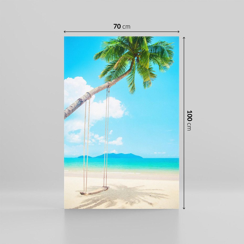 Obraz na płótnie 70x100 - Hawajska palma i huśtawka na plaży - palma, huśtawka