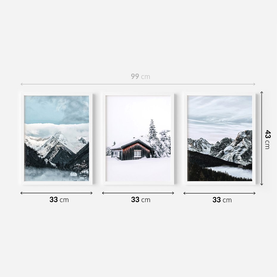 Zestaw obrazy w ramie 30x40 galeria - Górski, pejzaż, zima - rama biała