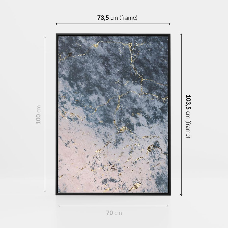 Obraz w ramie 70x100 - Elegancja i Wyrafinowanie - marmur, złoto - rama czarna