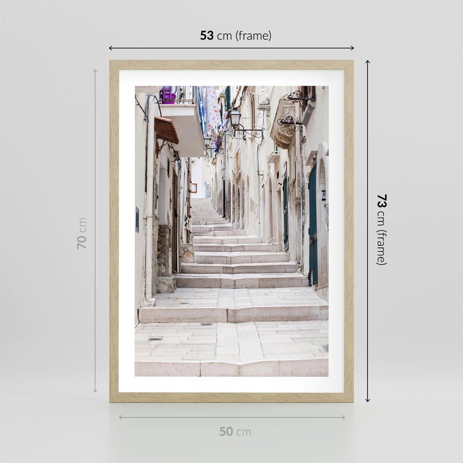 Plakat w ramie 50x70 - Urokliwa uliczka w perspektywie - uliczka, perspektywa - rama drewno