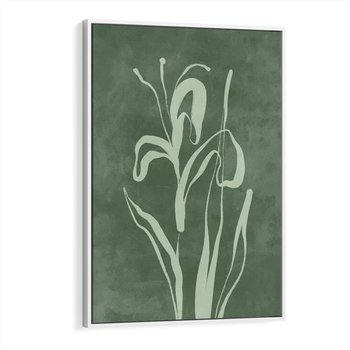 Obraz w ramie 50x70 - Zielony Oddech - zielona abstrakcja, zgaszona zieleń - rama biała