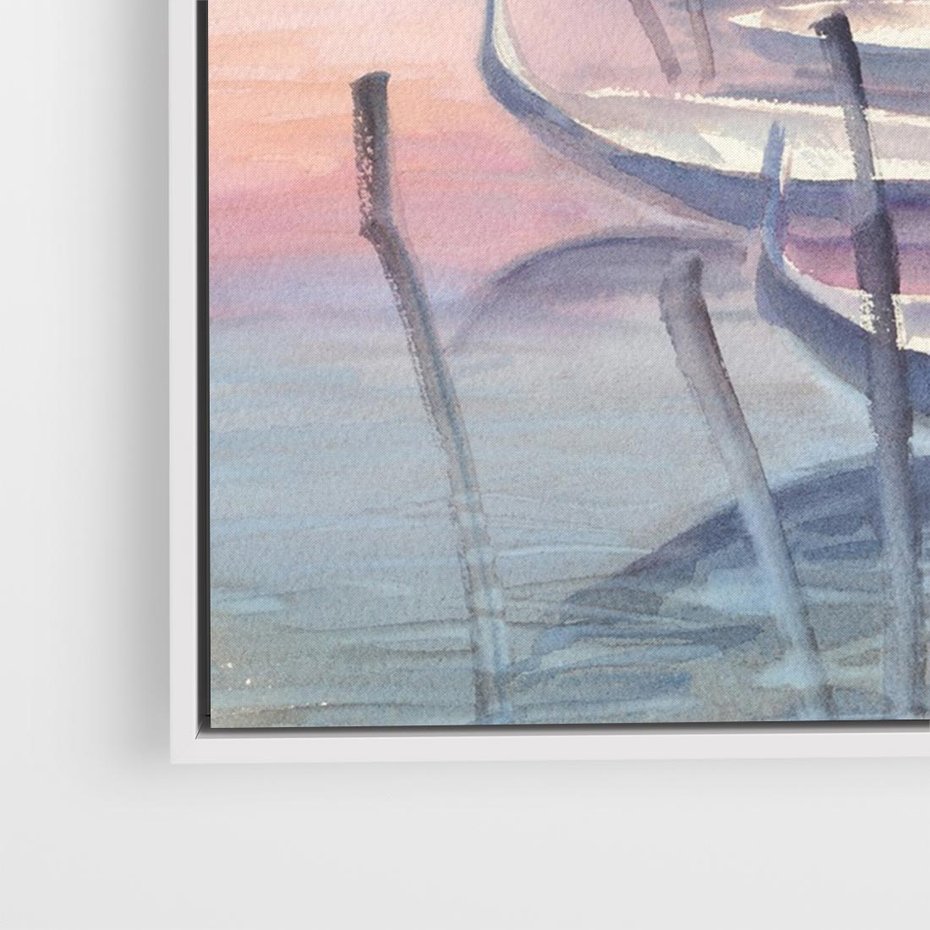 Obraz w ramie 120x80 - Romantyczne Zachody - akwarelowy rysunek, stonowane pastelowe kolory - rama biała