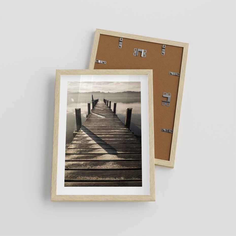 Plakat w ramie 30x40 - Pomost nad jeziorem - pomost, jezioro - rama drewno