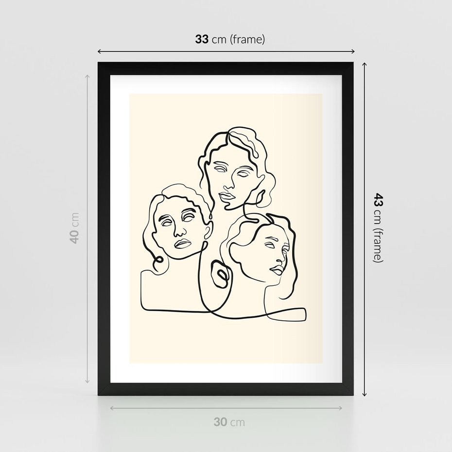 Plakat w ramie 30x40 - Trzy Kobiety - 3 kobiety, antyczny posag - rama czarna