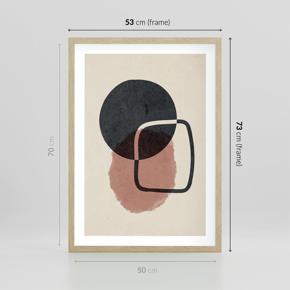 Plakat w ramie 50x70 - Abstrakcyjna Harmonia - abstrakcyjne nieregularne kształty, minimalistyczny plakat - rama drewno
