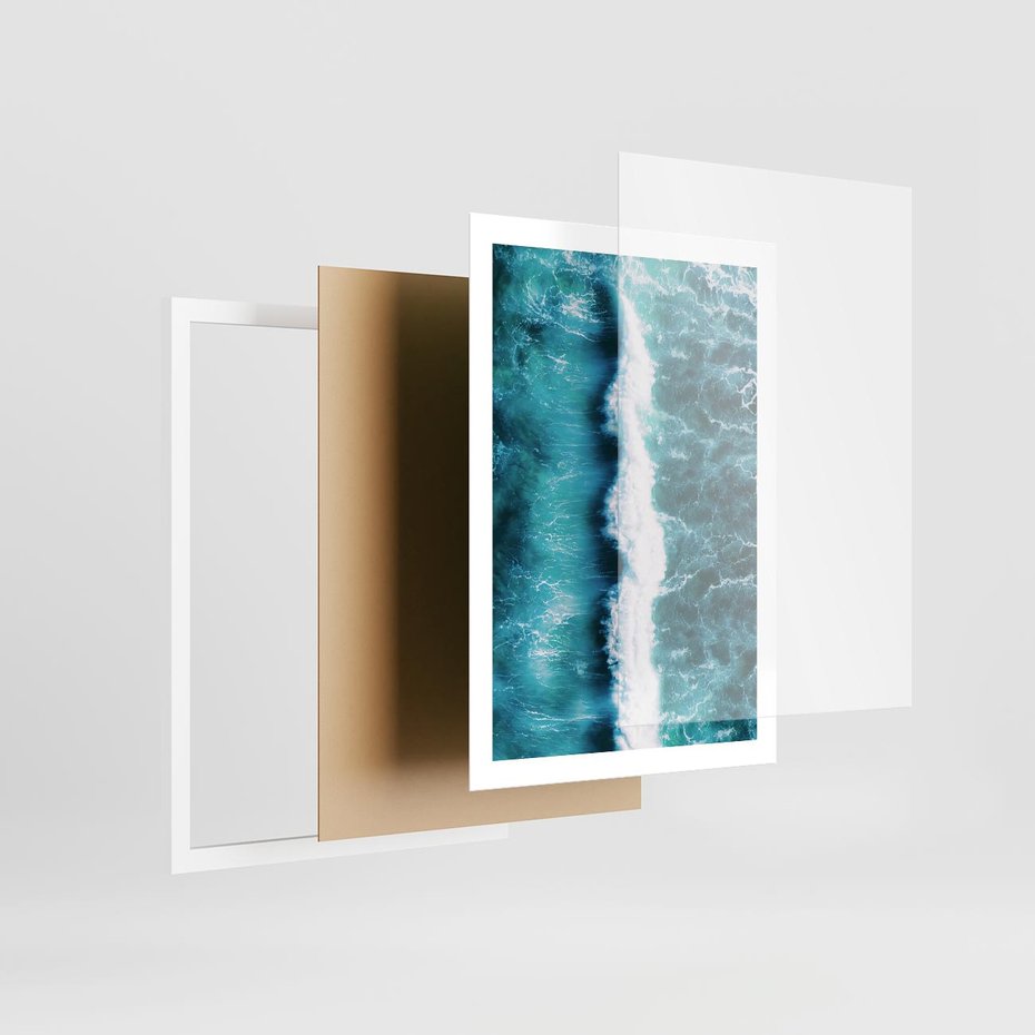 Plakat w ramie 50x70 - Błękitna Siła Oceanu - fale, ocean - rama biała