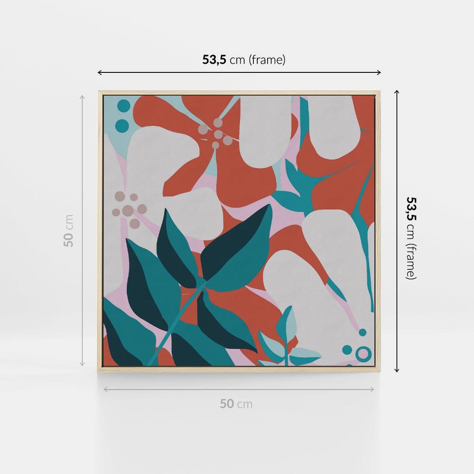 Obraz w ramie 50x50 - Harmonijne Formy - abstrakcyjna kompozycja kwiatowych form, kolor zgaszone - rama drewno