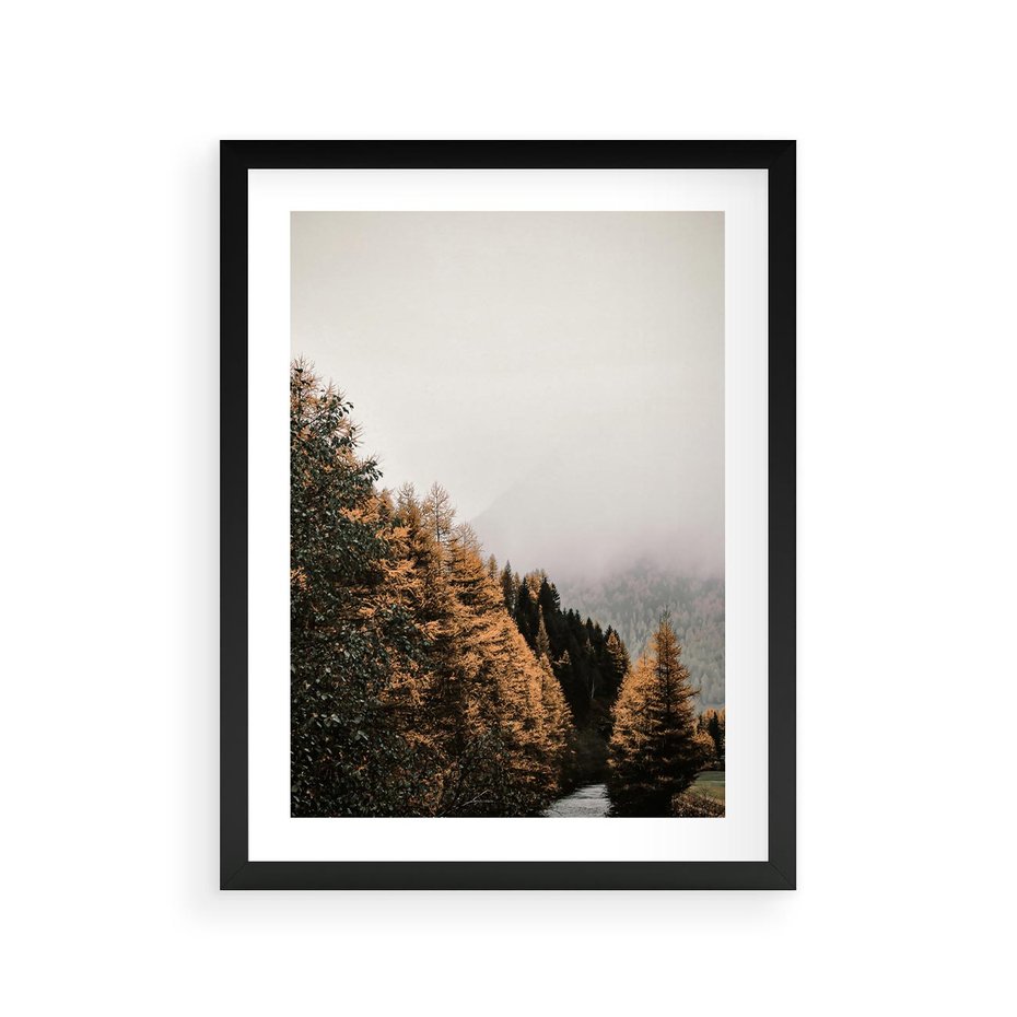 Plakat w ramie 30x40 - Kolorowa Jesień w Górskim Lesie - las, jesień - rama czarna