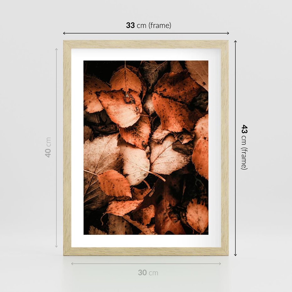 Plakat w ramie 30x40 - Jesienna Paleta - liście, jesień - rama drewno