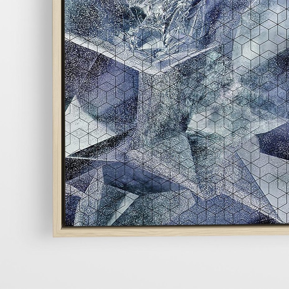 Obraz w ramie 100x70 - Melodia mgieł i marzeń - abstrakcja w kolorze granatu, przypominająca górę lodową - rama drewno
