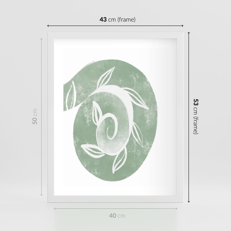 Plakat w ramie 40x50 - Zielony Świat Odpoczynku - abstrakcyjny zielony motyw, skandynawski design - rama biała