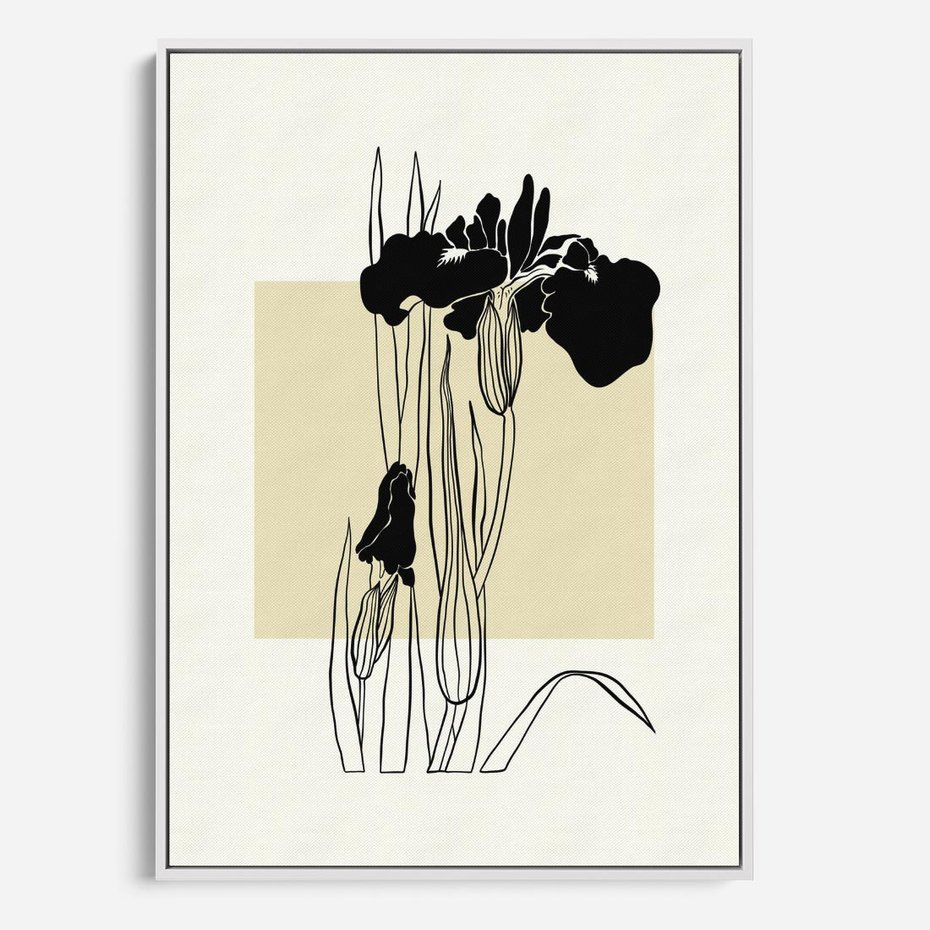 Obraz w ramie 80x120 - Rozkwitające w konturach - irys, kwiaty - rama biała