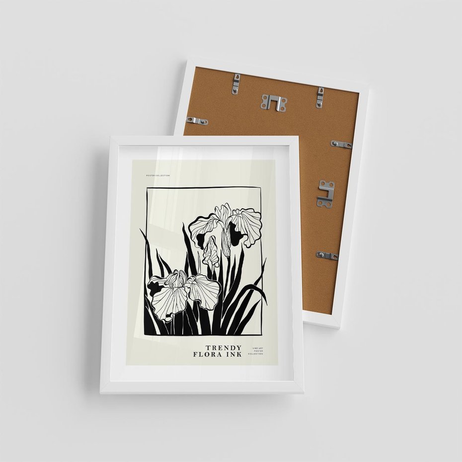 Plakat w ramie 30x40 - Spojrzenia na szkicowaną przeszłość - kwiaty, typografia - rama biała