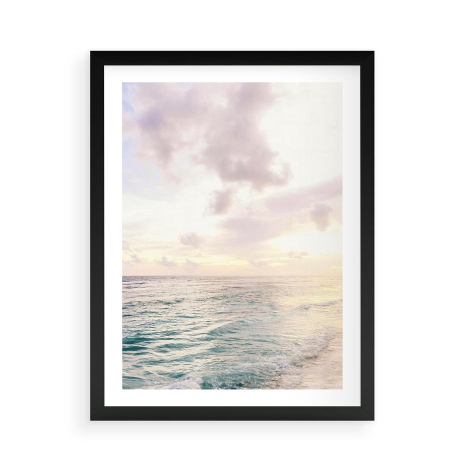 Plakat w ramie 50x70 - Pastelowa Plaża - plaża, pastelowe kolory - rama czarna