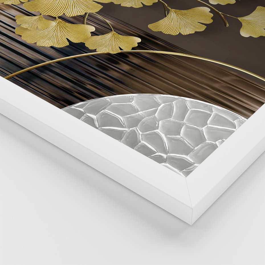 Zestaw obrazy w ramie 40x50 galeria - Japońskie, liście, abstrakcja, nowoczesny - rama biała