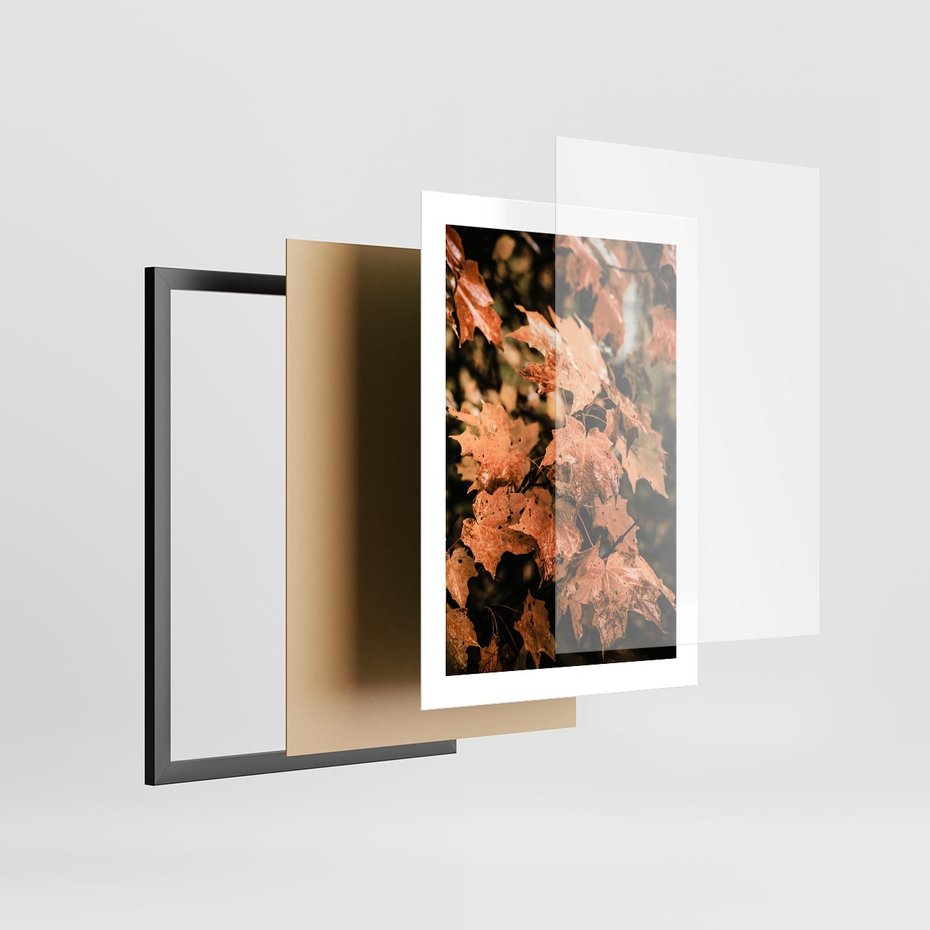 Plakat w ramie 30x40 - Ciepło Jesieni - jesienne pomarańczowe liśćie, jesień - rama czarna