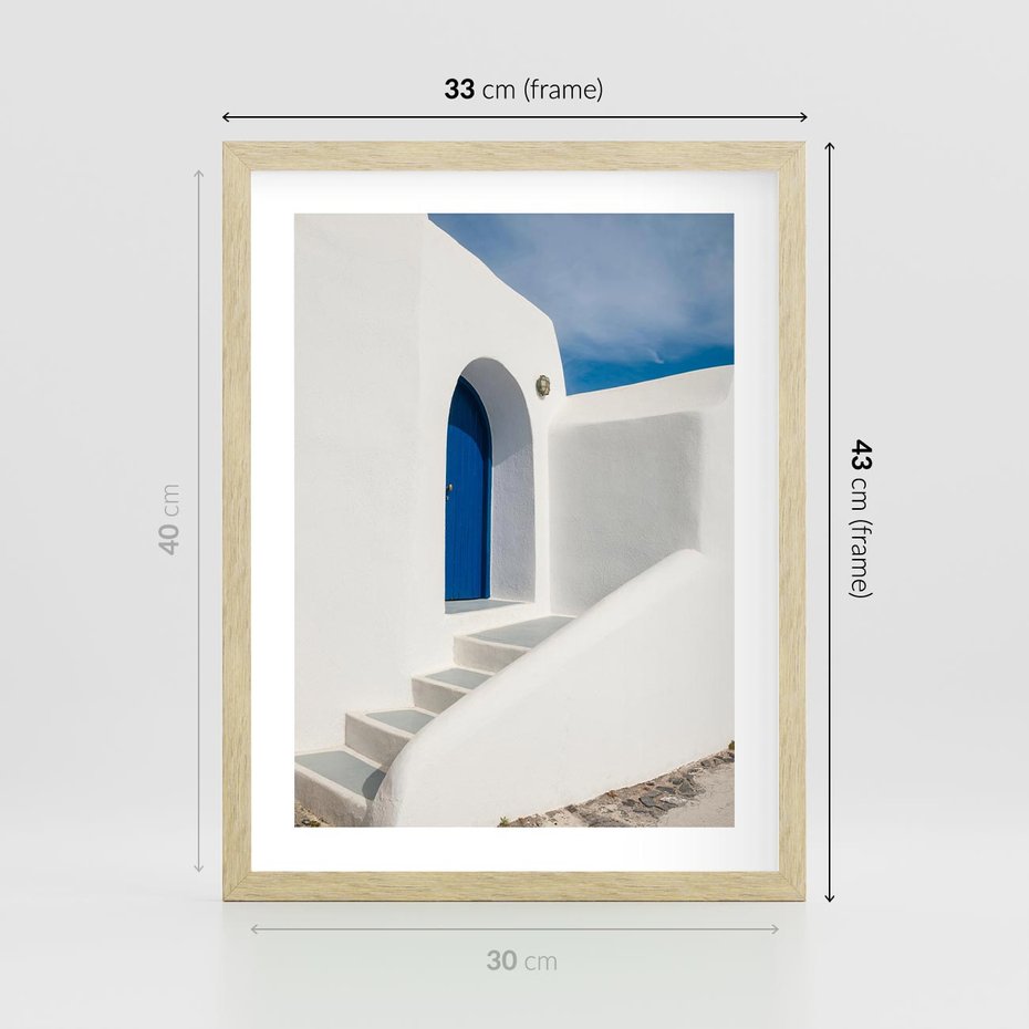 Plakat w ramie 30x40 - Powitanie Wyspy - Santorini, drzwi - rama drewno