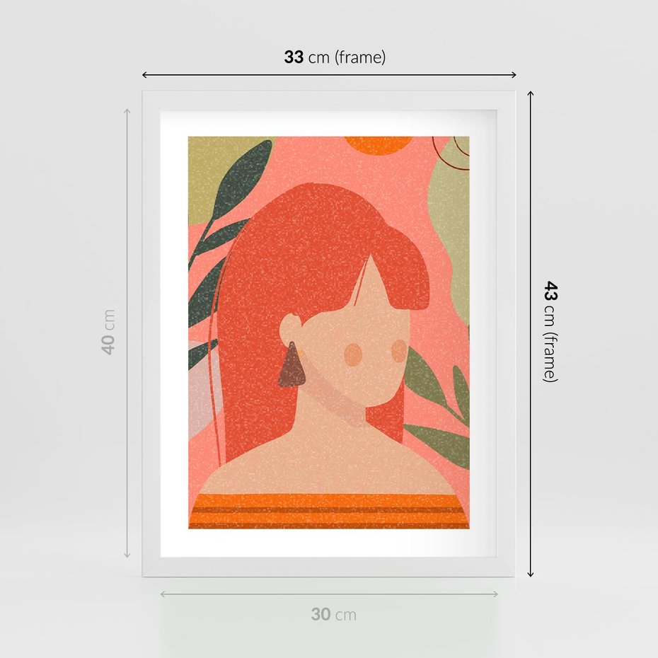 Plakat w ramie 30x40 - Kobieca Refleksja - nowoczesny plakat, styl retro - rama biała